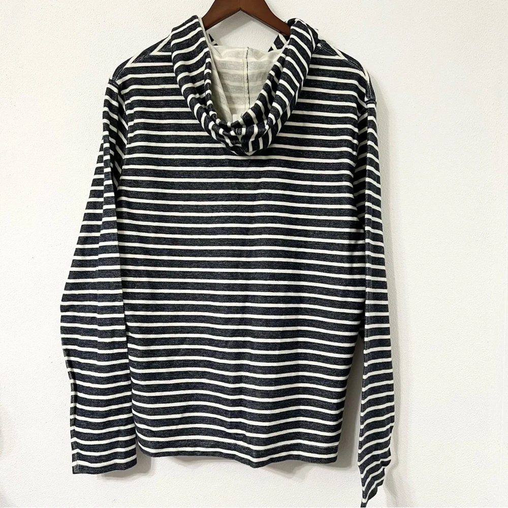 J.Crew Men’s Navy & White Striped Hooded Pullover-Size Medium